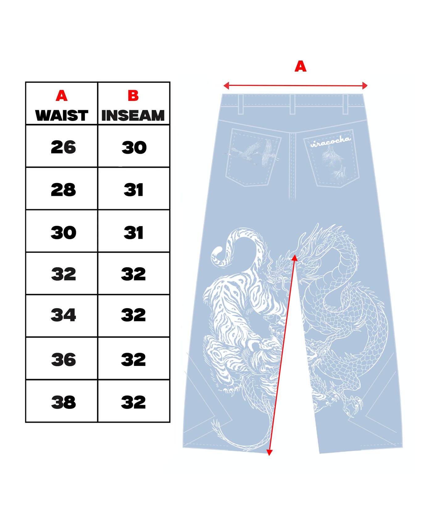 Size chart for Carbon confrontation denim