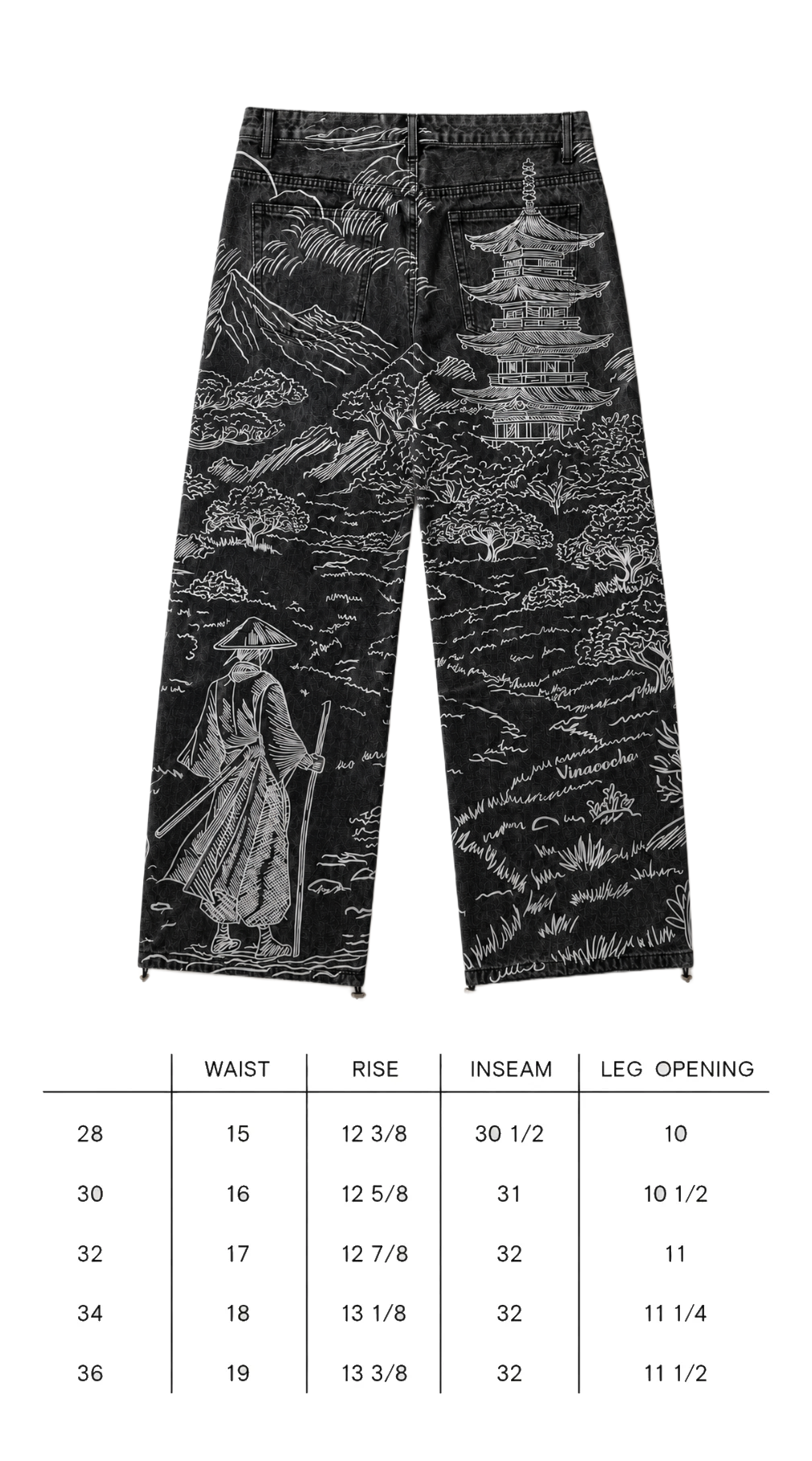 Size chart for Wondering Rōnin Denim in Ash